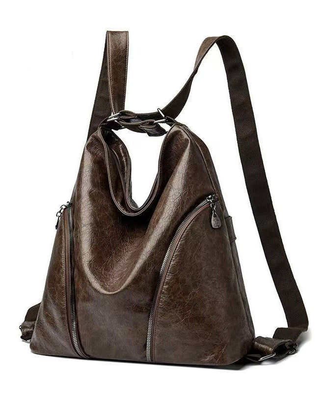 Unique Chocolate Large Capacity Faux Leather Satchel Backpack Handbag RB042 ABC