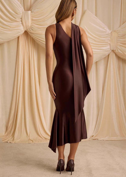 Wraped Silk Shoulder Chocolate One Unique Dress Ice Summer FashionChic