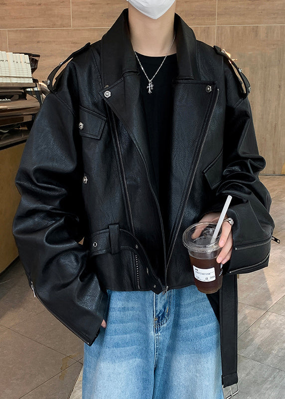 Unique Coffee Nail Bead Original Design Faux Leather Men Coat Spring RN026 ABC