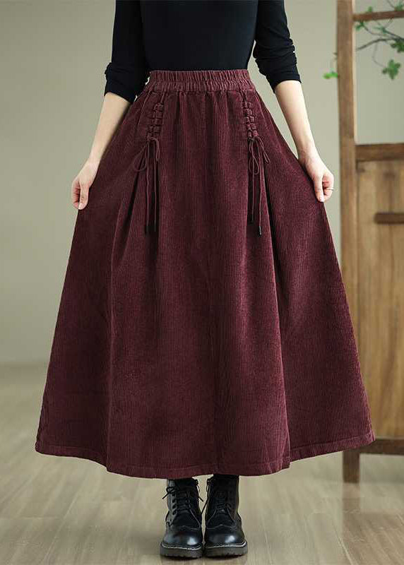 Unique Coffee Pockets Lace Up Elastic Waist Corduroy Skirt Spring TH049