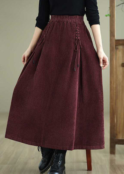 Unique Coffee Pockets Lace Up Elastic Waist Corduroy Skirt Spring TH049