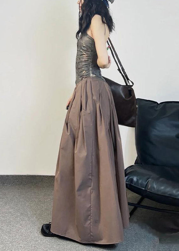 Unique Coffee Pockets Patchwork Cotton Spaghetti Strap Dress Sleeveless ZL048 SH-LF-SDL240621