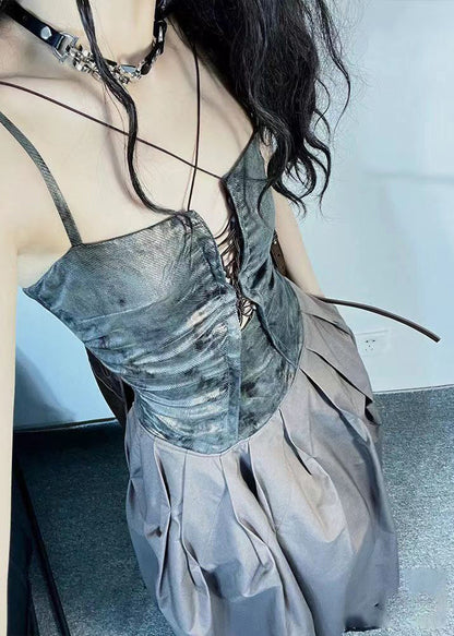 Unique Coffee Pockets Patchwork Cotton Spaghetti Strap Dress Sleeveless ZL048 SH-LF-SDL240621