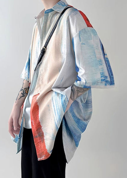 Tie Dye Button Shirts Unique Mens Colorblock Summer Cotton FashionChic