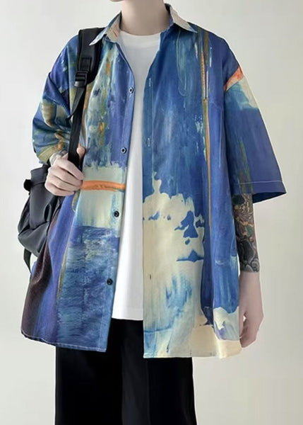 Tie Dye Button Shirts Unique Mens Colorblock Summer Cotton FashionChic