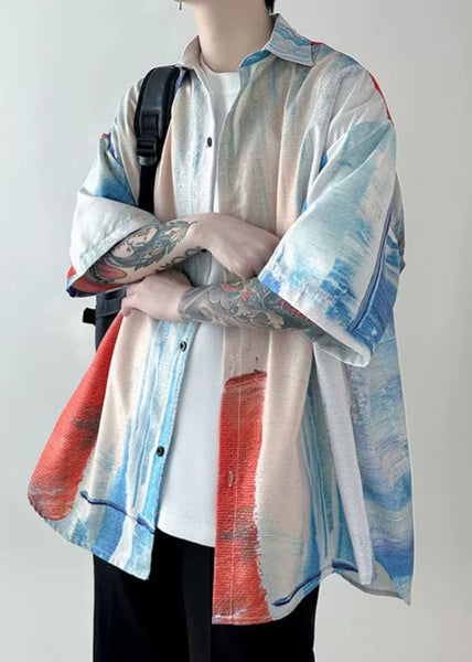 Tie Dye Button Shirts Unique Mens Colorblock Summer Cotton FashionChic