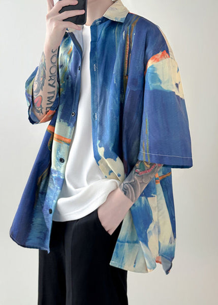 Tie Dye Button Shirts Unique Mens Colorblock Summer Cotton FashionChic