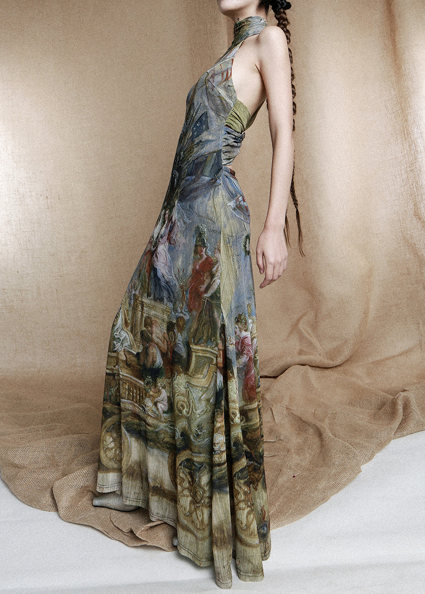 Unique Colorblock Turtleneck Print Cotton Long Dress Sleeveless KK076 SH-LF-SDL240602