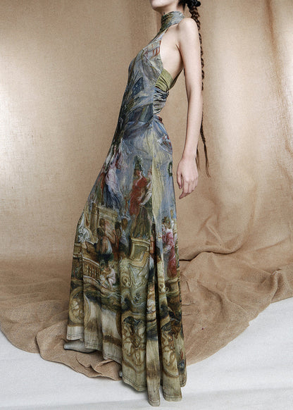 Unique Colorblock Turtleneck Print Cotton Long Dress Sleeveless KK076 SH-LF-SDL240602