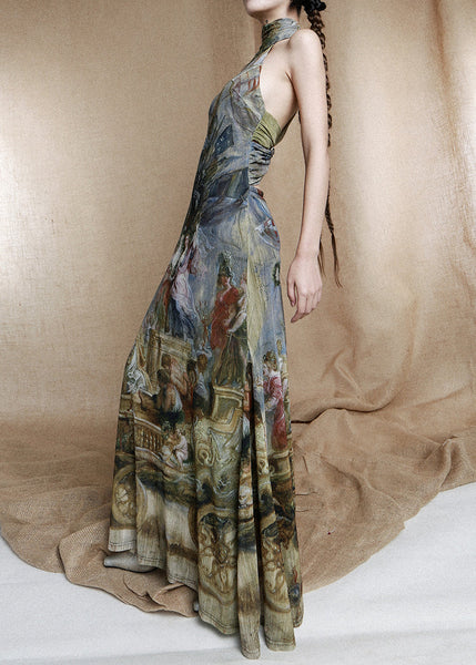 Unique Colorblock Turtleneck Print Cotton Long Dress Sleeveless KK076 SH-LF-SDL240602