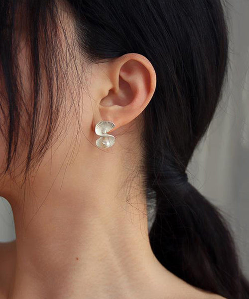 Unique Copper Pearl Fan-Shaped Stud Earrings TX031