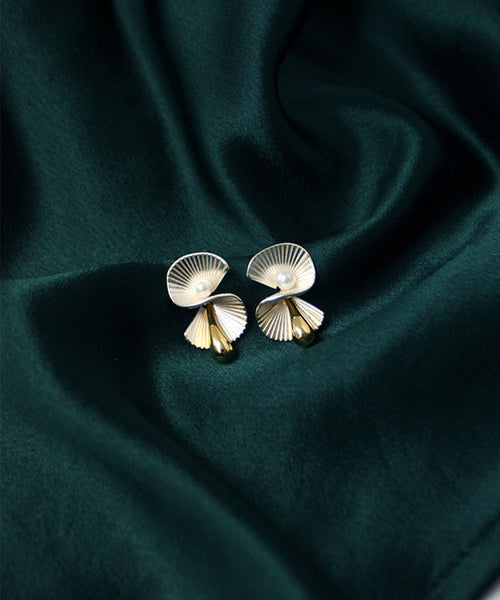 Unique Copper Pearl Fan-Shaped Stud Earrings TX031