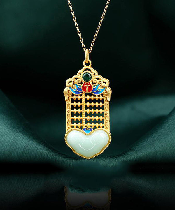 Unique Gold Copper Overgild Enamel Jade Pendant Necklace KX1067 Ada Fashion