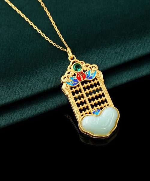 Unique Gold Copper Overgild Enamel Jade Pendant Necklace KX1067 Ada Fashion