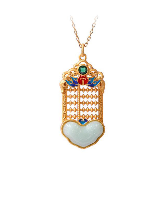 Unique Gold Copper Overgild Enamel Jade Pendant Necklace KX1067 Ada Fashion