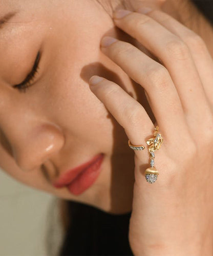 Unique Gold Sterling Silver Overgild Zircon Pine Nut Tassel Rings QJ029 JEW-RIN241021