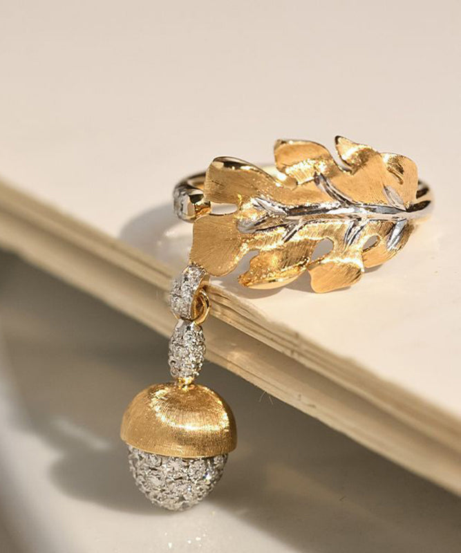 Unique Gold Sterling Silver Overgild Zircon Pine Nut Tassel Rings QJ029 JEW-RIN241021