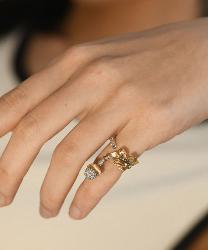 Unique Gold Sterling Silver Overgild Zircon Pine Nut Tassel Rings QJ029 JEW-RIN241021