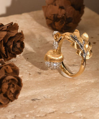 Unique Gold Sterling Silver Overgild Zircon Pine Nut Tassel Rings QJ029 JEW-RIN241021