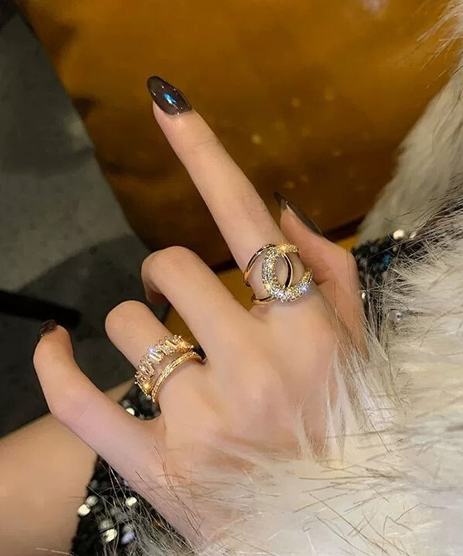 Two-Piece terling Zircon Set Gold Overgild Rings Silver Unique FashionChic