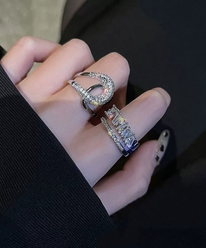 Two-Piece terling Zircon Set Gold Overgild Rings Silver Unique FashionChic