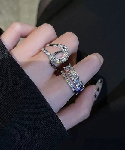 Two-Piece terling Zircon Set Gold Overgild Rings Silver Unique FashionChic