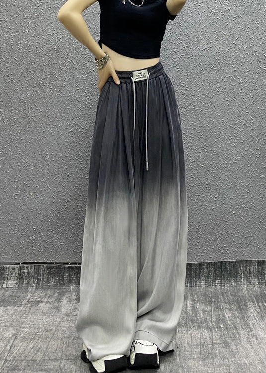 Unique Gradient Grey Pockets Drawstring Cotton Wide Leg Pants Fall RI009 ABC