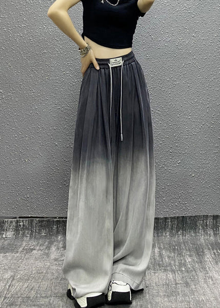 Unique Gradient Grey Pockets Drawstring Cotton Wide Leg Pants Fall RI009 ABC