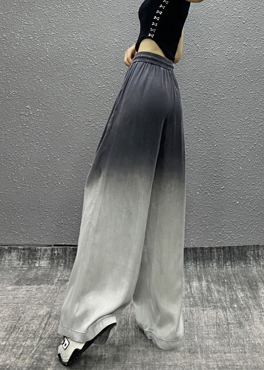 Unique Gradient Grey Pockets Drawstring Cotton Wide Leg Pants Fall RI009 ABC