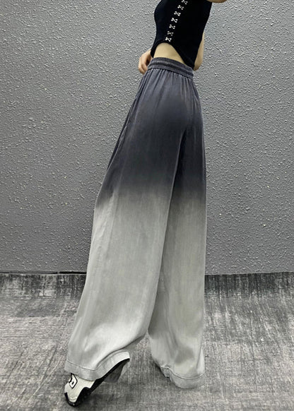 Unique Gradient Grey Pockets Drawstring Cotton Wide Leg Pants Fall RI009 ABC