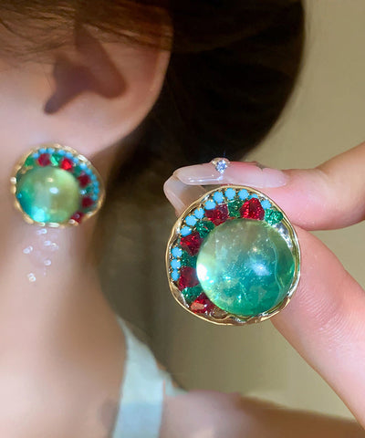 Unique Green Alloy Zircon Coloured Glaze Stud Earrings YZ010 ABC
