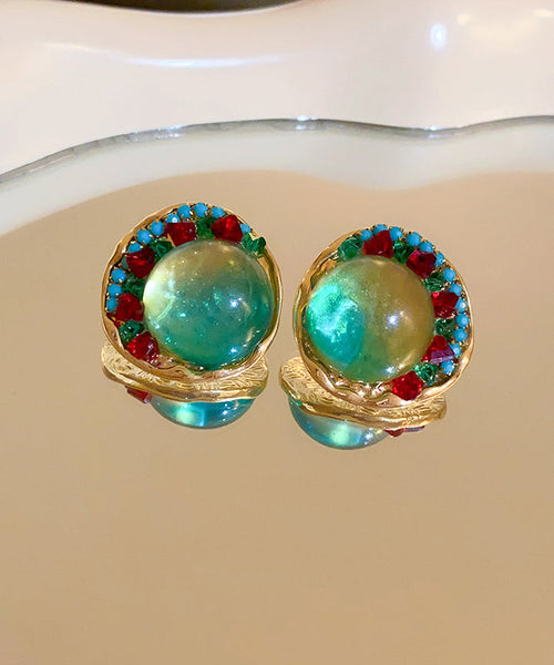 Unique Green Alloy Zircon Coloured Glaze Stud Earrings YZ010 ABC
