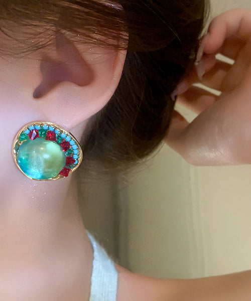 Unique Green Alloy Zircon Coloured Glaze Stud Earrings YZ010 ABC