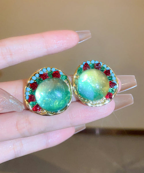 Unique Green Alloy Zircon Coloured Glaze Stud Earrings YZ010 ABC