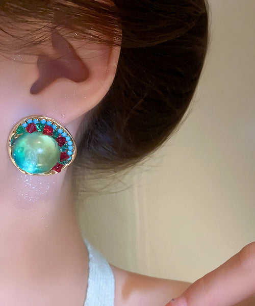 Unique Green Alloy Zircon Coloured Glaze Stud Earrings YZ010 ABC