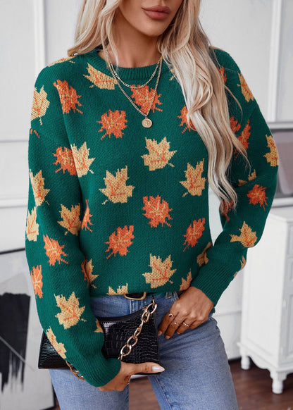 Unique Green O Neck Jacquard Thick Knit Sweaters Fall QY037 BB-ZS-WM-NTP241002