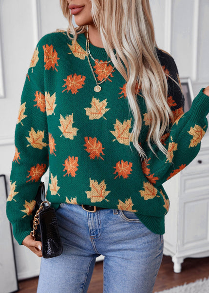 Unique Green O Neck Jacquard Thick Knit Sweaters Fall QY037 BB-ZS-WM-NTP241002