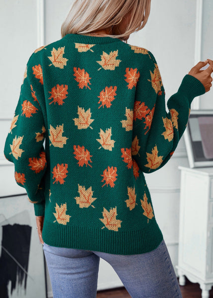 Unique Green O Neck Jacquard Thick Knit Sweaters Fall QY037 BB-ZS-WM-NTP241002