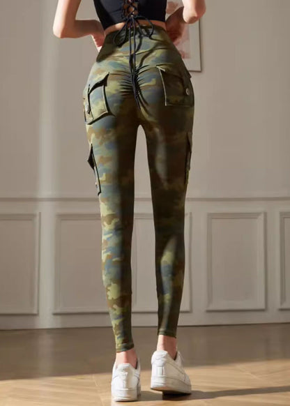 Capri Butt Yoga Green Print Unique Leggings Gym Scrunch FashionChic