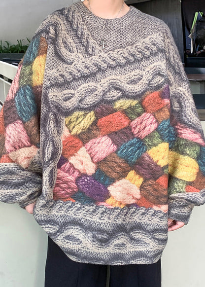 Unique Green Print Cable Knit Men Sweaters Fall QH034 MENSW241019