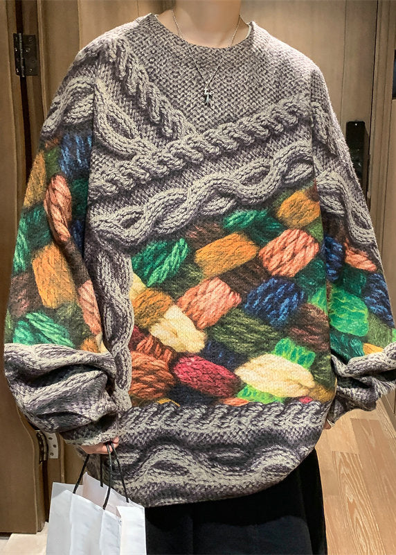 Unique Green Print Cable Knit Men Sweaters Fall QH034 MENSW241019