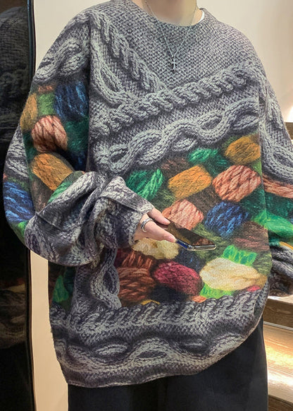 Unique Green Print Cable Knit Men Sweaters Fall QH034 MENSW241019