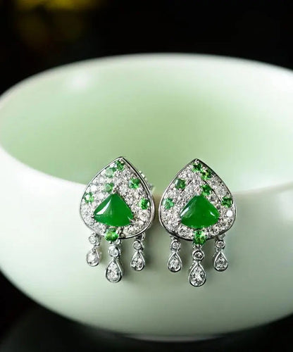 Unique Green Sterling Silver Zircon Icy Species Chalcedony Tassel Stud Earrings WO005 JEW-EAR241109