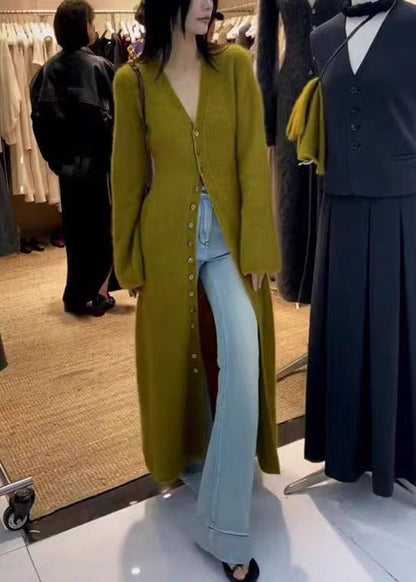 Unique Green V Neck Button Knit Long Cardigan Fall RS034 ABC