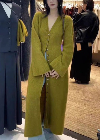 Unique Green V Neck Button Knit Long Cardigan Fall RS034 ABC