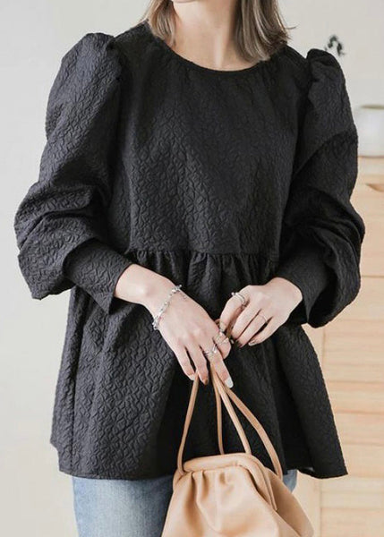 Unique Emboss Tops Blouse Up Cotton Back Fall Grey Lace FashionChic