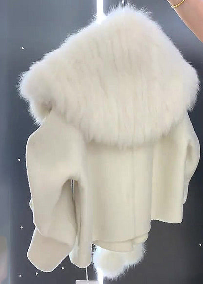 Unique Grey Fur Collar Fuzzy Ball Decorated Woolen Coat Winter RK002 ABC