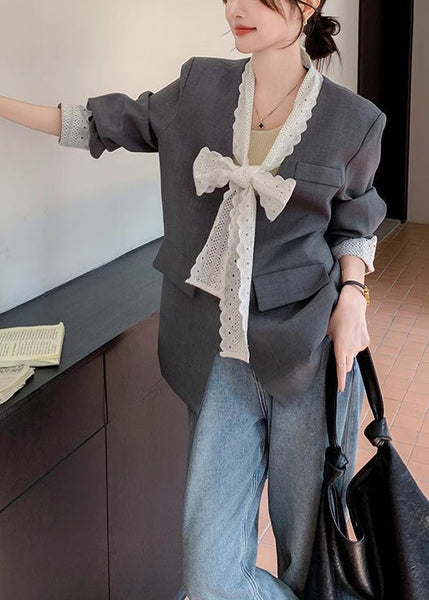 Unique Grey Oversized Patchwork Lace Coats Spring YO17 ABC