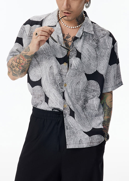 Peter Cotton Pan Design Grey Original Collar Shirt Unique Men FashionChic