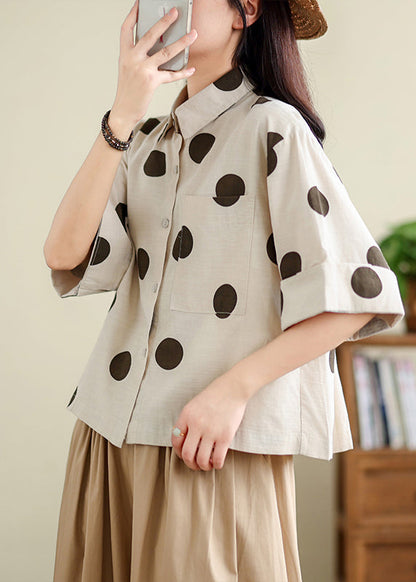 Unique Khaki Oversized Dot Cotton Shirts Half Sleeve TM036 ABC